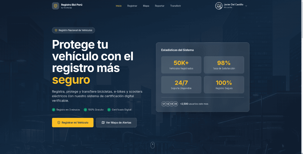Captura del proyecto Registro Bici Perú
